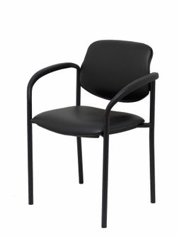 Modelo Styl - Silla confidente de 4 patas, con brazos y estructrua negra - Asiento y respaldo tapizados en tejido similpiel negro