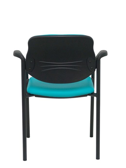Modelo Styl - Silla confidente de 4 patas, con brazos y estructrua negra - Asiento y respaldo tapizados en tejido similpiel verde