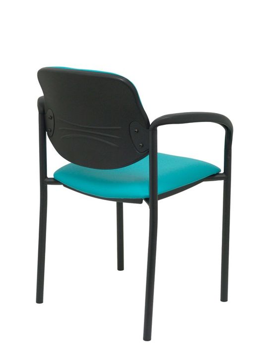Modelo Styl - Silla confidente de 4 patas, con brazos y estructrua negra - Asiento y respaldo tapizados en tejido similpiel verde
