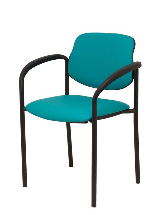 Modelo Styl - Silla confidente de 4 patas, con brazos y estructrua negra - Asiento y respaldo tapizados en tejido similpiel verde