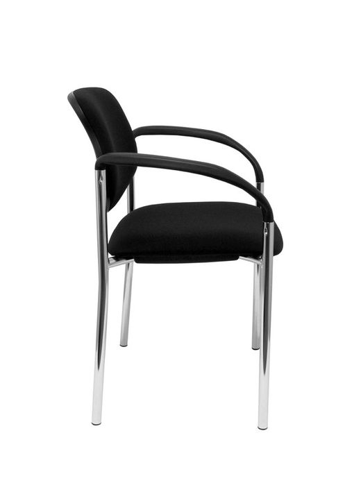 Modelo Styl - Silla confidente de 4 patas y estructrua cromada con brazos - Asiento y respaldo tapizados en tejido BALI color negro