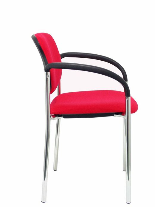 Modelo Styl - Silla confidente de 4 patas y estructrua cromada con brazos - Asiento y respaldo tapizados en tejido BALI color rojo