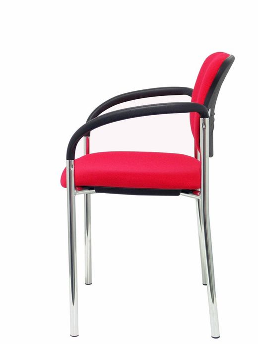 Modelo Styl - Silla confidente de 4 patas y estructrua cromada con brazos - Asiento y respaldo tapizados en tejido BALI color rojo