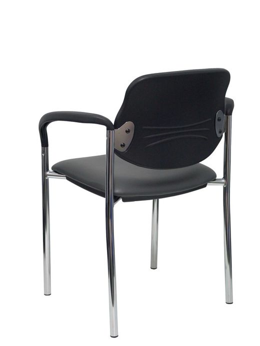Modelo Styl - Silla confidente de 4 patas y estructrua cromada con brazos - Asiento y respaldo tapizados en tejido SIMILPIEL color gris oscuro.