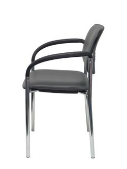 Modelo Styl - Silla confidente de 4 patas y estructrua cromada con brazos - Asiento y respaldo tapizados en tejido SIMILPIEL color gris oscuro.