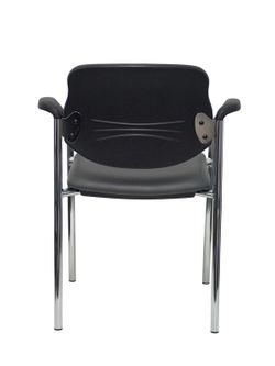 Modelo Styl - Silla confidente de 4 patas y estructrua cromada con brazos - Asiento y respaldo tapizados en tejido SIMILPIEL color gris oscuro.