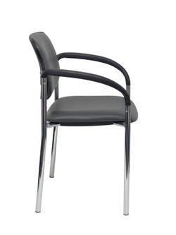 Modelo Styl - Silla confidente de 4 patas y estructrua cromada con brazos - Asiento y respaldo tapizados en tejido SIMILPIEL color gris oscuro.