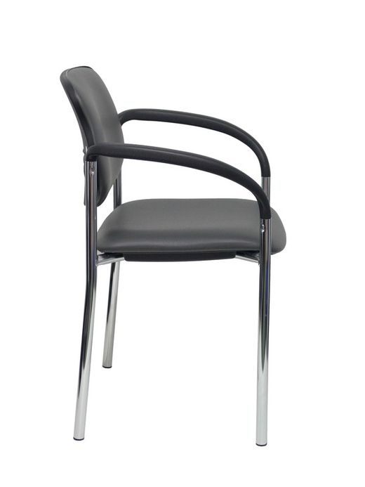 Modelo Styl - Silla confidente de 4 patas y estructrua cromada con brazos - Asiento y respaldo tapizados en tejido SIMILPIEL color gris oscuro.