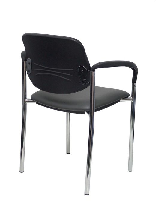 Modelo Styl - Silla confidente de 4 patas y estructrua cromada con brazos - Asiento y respaldo tapizados en tejido SIMILPIEL color gris oscuro.