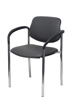 Modelo Styl - Silla confidente de 4 patas y estructrua cromada con brazos - Asiento y respaldo tapizados en tejido SIMILPIEL color gris oscuro.