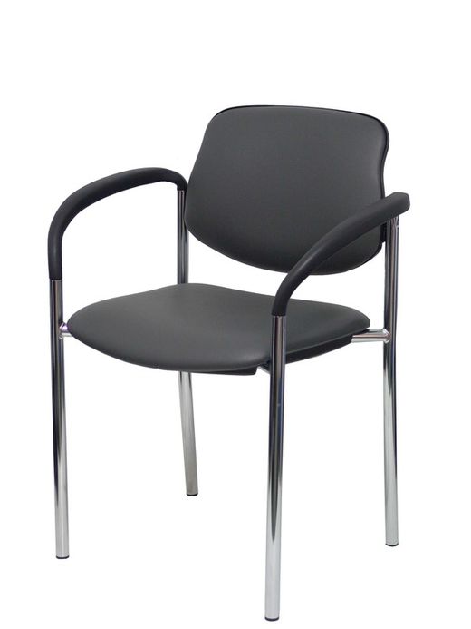 Modelo Styl - Silla confidente de 4 patas y estructrua cromada con brazos - Asiento y respaldo tapizados en tejido SIMILPIEL color gris oscuro.