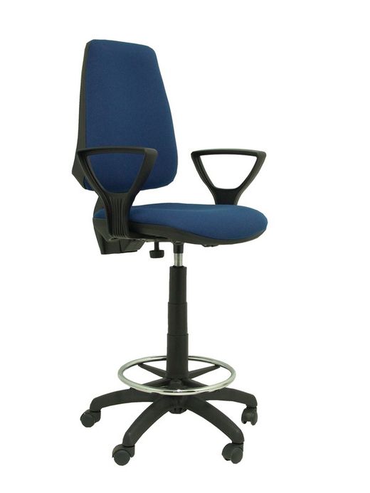 Modelo Taburete Elche CP - Taburete ergonómico con mecanismo de contacto permanente y regulable en altura - Asiento y respaldo tapizados en tejido BALI color azul marino (BRAZOS FIJOS INCLUIDOS)