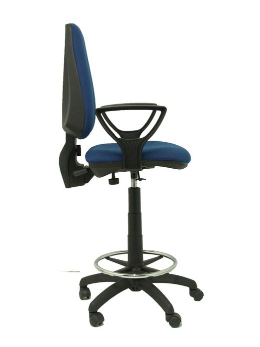 Modelo Taburete Elche CP - Taburete ergonómico con mecanismo de contacto permanente y regulable en altura - Asiento y respaldo tapizados en tejido BALI color azul marino (BRAZOS FIJOS INCLUIDOS)