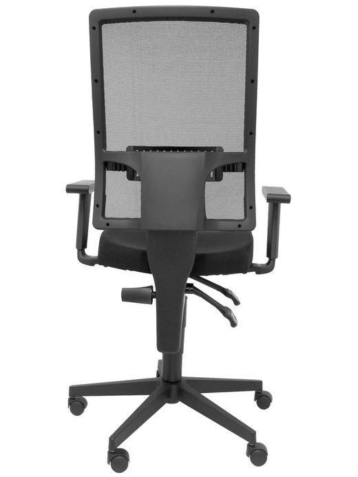 Modelo Taktik - Silla de oficina ergonómica con mecanismo de contacto permanente de doble maneta, brazos regulables y refuerzo lumbar - Respaldo de malla transpirable en color negro y asiento tapizado en tejido BALI color negro.