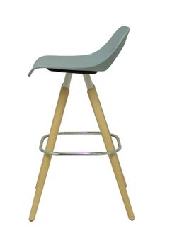 Modelo Tauko - Taburete de haya lacado con patas de madera y aro cromado - Asiento monocarcasa en haya lacada color azul