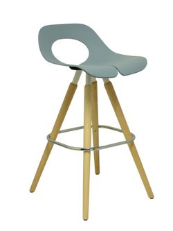 Modelo Tauko - Taburete de haya lacado con patas de madera y aro cromado - Asiento monocarcasa en haya lacada color azul