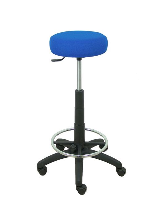 Modelo Tolosa - Taburete de trabajo, giratorio y regulable en altura mediante cilindro de gas (incluye aro reposapiés cromado)  Tapizado en tejido BALI color azul.
