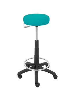 Modelo Tolosa - Taburete de trabajo, giratorio y regulable en altura mediante cilindro de gas (incluye aro reposapiés cromado)  Tapizado en tejido BALI color turquesa.