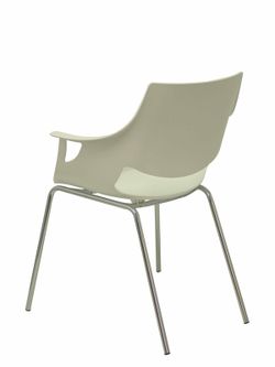 Modelo Torrenueva - Pack de 3 sillas confidentes ergonómica monocarcasa con reposabrazos y estructura metálica tubular. Asiento y respaldo de PVC color blanco.