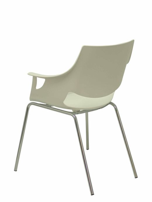 Modelo Torrenueva - Pack de 3 sillas confidentes ergonómica monocarcasa con reposabrazos y estructura metálica tubular. Asiento y respaldo de PVC color blanco.
