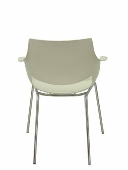 Modelo Torrenueva - Pack de 3 sillas confidentes ergonómica monocarcasa con reposabrazos y estructura metálica tubular. Asiento y respaldo de PVC color blanco.
