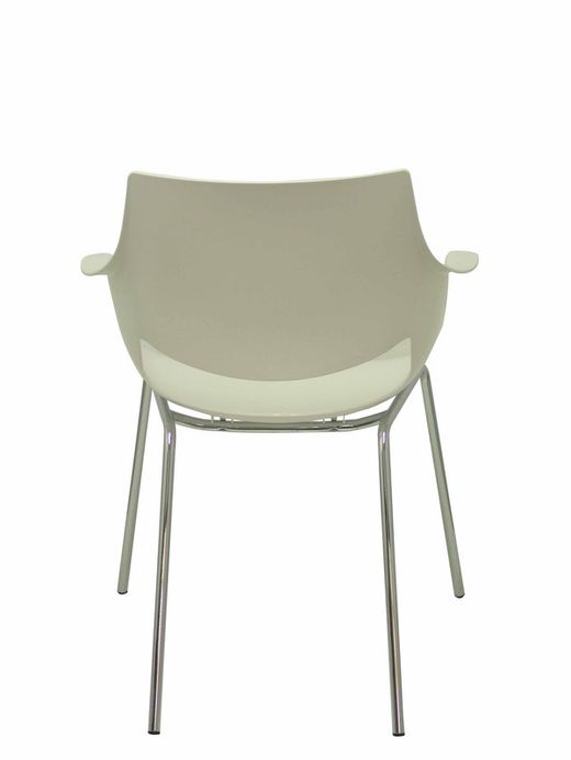 Modelo Torrenueva - Pack de 3 sillas confidentes ergonómica monocarcasa con reposabrazos y estructura metálica tubular. Asiento y respaldo de PVC color blanco.