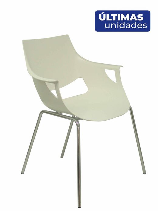 Modelo Torrenueva - Pack de 3 sillas confidentes ergonómica monocarcasa con reposabrazos y estructura metálica tubular. Asiento y respaldo de PVC color blanco.