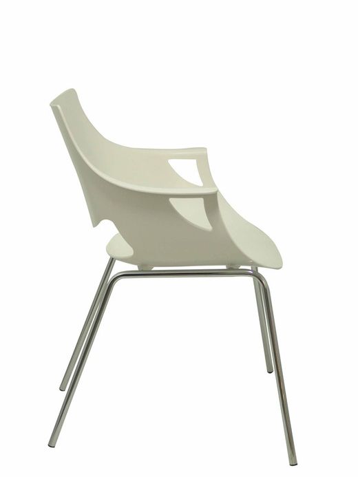 Modelo Torrenueva - Pack de 3 sillas confidentes ergonómica monocarcasa con reposabrazos y estructura metálica tubular. Asiento y respaldo de PVC color blanco.
