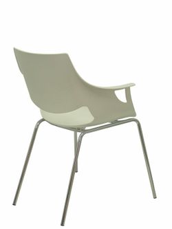 Modelo Torrenueva - Pack de 3 sillas confidentes ergonómica monocarcasa con reposabrazos y estructura metálica tubular. Asiento y respaldo de PVC color blanco.