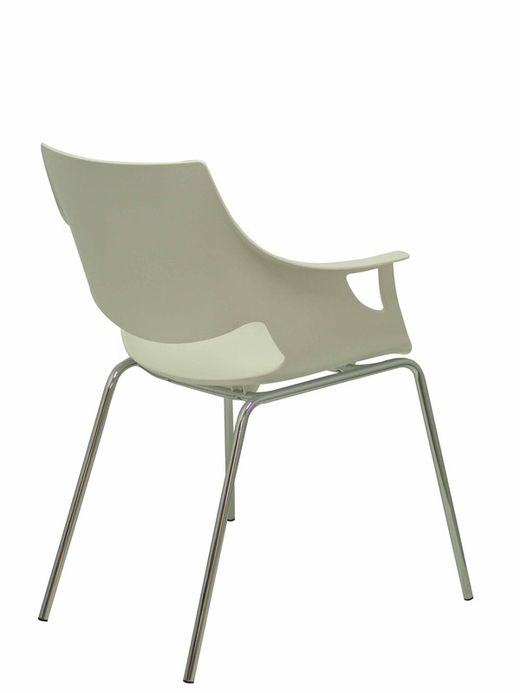 Modelo Torrenueva - Pack de 3 sillas confidentes ergonómica monocarcasa con reposabrazos y estructura metálica tubular. Asiento y respaldo de PVC color blanco.