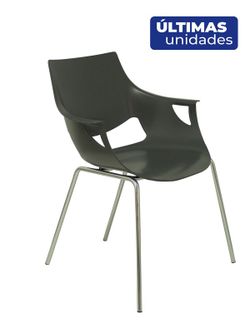 Modelo Torrenueva - Pack de 3 sillas confidentes ergonómica monocarcasa con reposabrazos y estructura metálica tubular. Asiento y respaldo de PVC color gris antracita