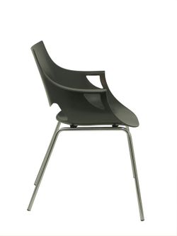 Modelo Torrenueva - Pack de 3 sillas confidentes ergonómica monocarcasa con reposabrazos y estructura metálica tubular. Asiento y respaldo de PVC color gris antracita