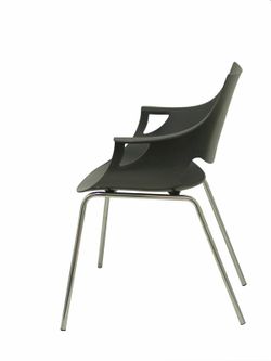 Modelo Torrenueva - Pack de 3 sillas confidentes ergonómica monocarcasa con reposabrazos y estructura metálica tubular. Asiento y respaldo de PVC color gris antracita