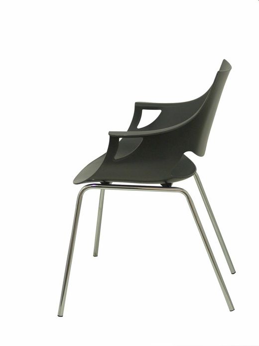 Modelo Torrenueva - Pack de 3 sillas confidentes ergonómica monocarcasa con reposabrazos y estructura metálica tubular. Asiento y respaldo de PVC color gris antracita