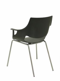 Modelo Torrenueva - Pack de 3 sillas confidentes ergonómica monocarcasa con reposabrazos y estructura metálica tubular. Asiento y respaldo de PVC color gris antracita