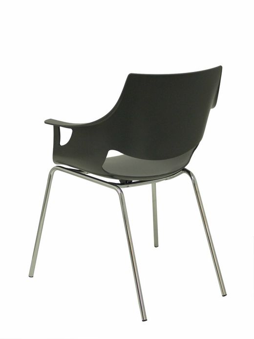 Modelo Torrenueva - Pack de 3 sillas confidentes ergonómica monocarcasa con reposabrazos y estructura metálica tubular. Asiento y respaldo de PVC color gris antracita