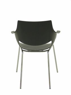 Modelo Torrenueva - Pack de 3 sillas confidentes ergonómica monocarcasa con reposabrazos y estructura metálica tubular. Asiento y respaldo de PVC color gris antracita