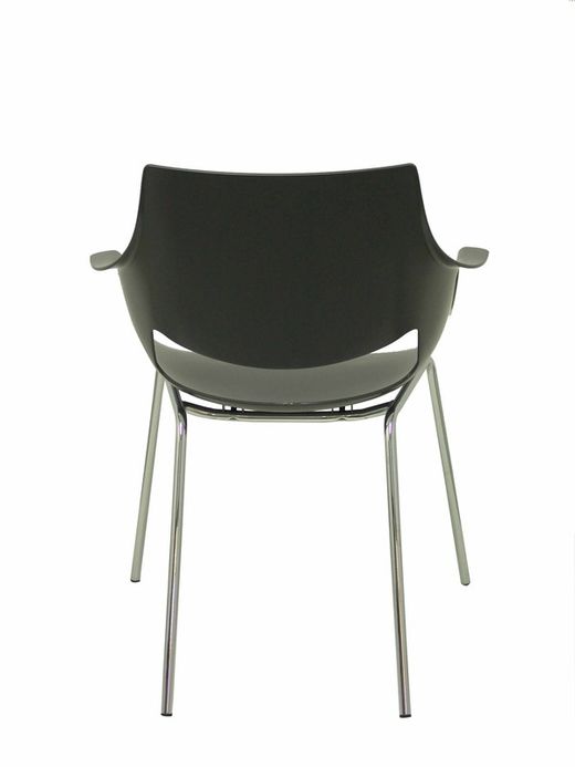 Modelo Torrenueva - Pack de 3 sillas confidentes ergonómica monocarcasa con reposabrazos y estructura metálica tubular. Asiento y respaldo de PVC color gris antracita