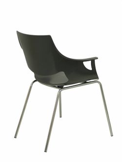 Modelo Torrenueva - Pack de 3 sillas confidentes ergonómica monocarcasa con reposabrazos y estructura metálica tubular. Asiento y respaldo de PVC color gris antracita