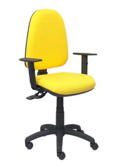 Modelo Tribaldos - Silla de oficina con mecanismo de contacto permanente de doble maneta y regulable en altura - Asiento y respaldo tapizados en tejido BALI color amarillo (BRAZOS REGULABLES INCLUIDOS)