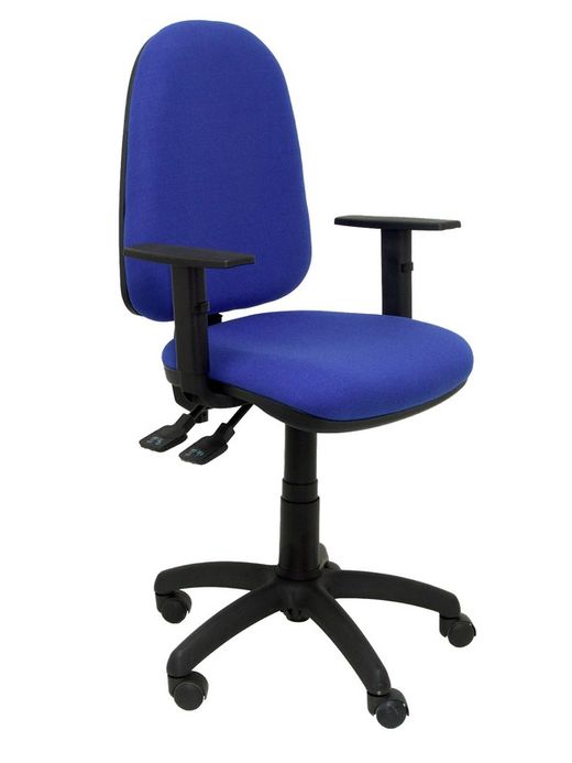 Modelo Tribaldos - Silla de oficina con mecanismo de contacto permanente de doble maneta y regulable en altura - Asiento y respaldo tapizados en tejido BALI color azul (BRAZOS REGULABLES INCLUIDOS)