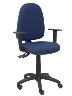 Modelo Tribaldos - Silla de oficina con mecanismo de contacto permanente de doble maneta y regulable en altura - Asiento y respaldo tapizados en tejido BALI color azul marino (BRAZOS REGULABLES INCLUIDOS)