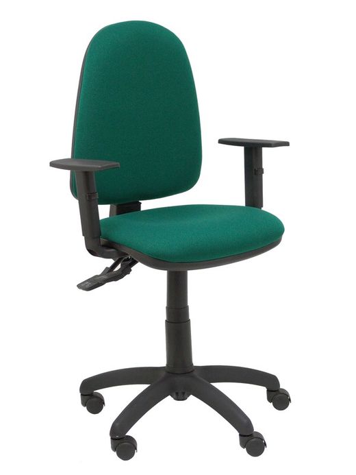 Modelo Tribaldos - Silla de oficina con mecanismo de contacto permanente de doble maneta y regulable en altura - Asiento y respaldo tapizados en tejido BALI color verde botella (BRAZOS REGULABLES INCLUIDOS)