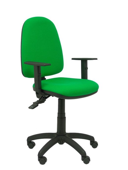 Modelo Tribaldos - Silla de oficina con mecanismo de contacto permanente de doble maneta y regulable en altura - Asiento y respaldo tapizados en tejido BALI color verde (BRAZOS REGULABLES INCLUIDOS)