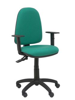 Modelo Tribaldos - Silla de oficina con mecanismo de contacto permanente de doble maneta y regulable en altura - Asiento y respaldo tapizados en tejido BALI color verde esmeralda (BRAZOS REGULABLES INCLUIDOS)