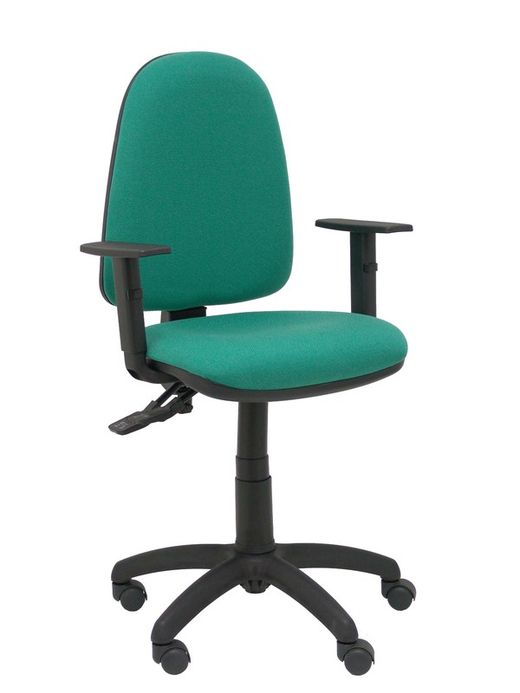 Modelo Tribaldos - Silla de oficina con mecanismo de contacto permanente de doble maneta y regulable en altura - Asiento y respaldo tapizados en tejido BALI color verde esmeralda (BRAZOS REGULABLES INCLUIDOS)