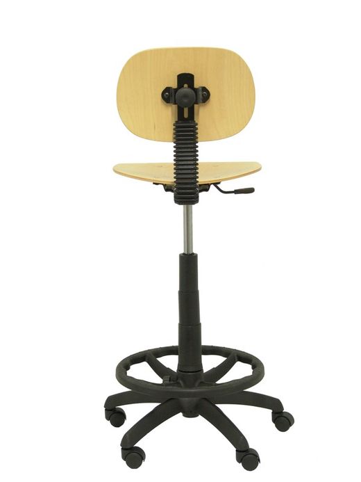 Modelo Tus  Taburete de trabajo ergonómico, giratorio y regulable en altura(aro reposapiés cromado)  Asiento y respaldo de madera color haya