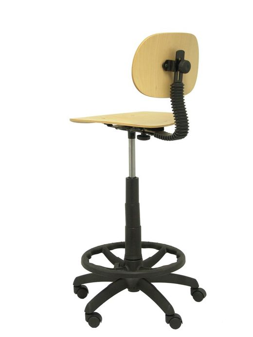 Modelo Tus  Taburete de trabajo ergonómico, giratorio y regulable en altura(aro reposapiés cromado)  Asiento y respaldo de madera color haya