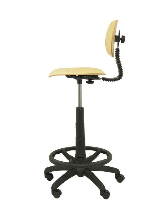 Modelo Tus  Taburete de trabajo ergonómico, giratorio y regulable en altura(aro reposapiés cromado)  Asiento y respaldo de madera color haya
