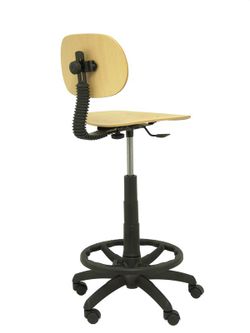 Modelo Tus  Taburete de trabajo ergonómico, giratorio y regulable en altura(aro reposapiés cromado)  Asiento y respaldo de madera color haya